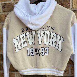 Beige and White Varsity Jacket